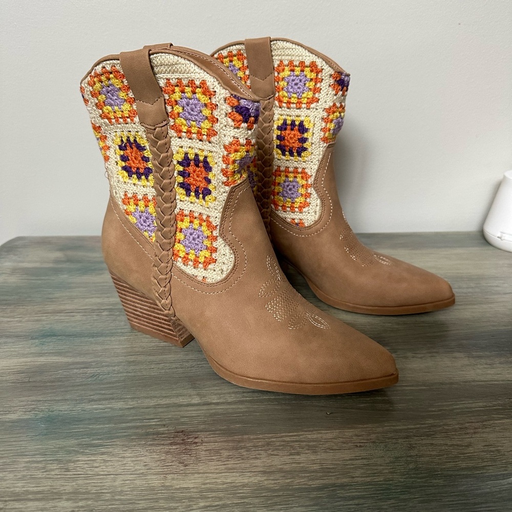 Dolce Vita Tan Crochet Heeled Boots